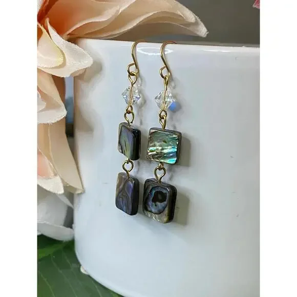 Paua - Abalone Crystal Three Tiered Earrings - Picture 4 of 8